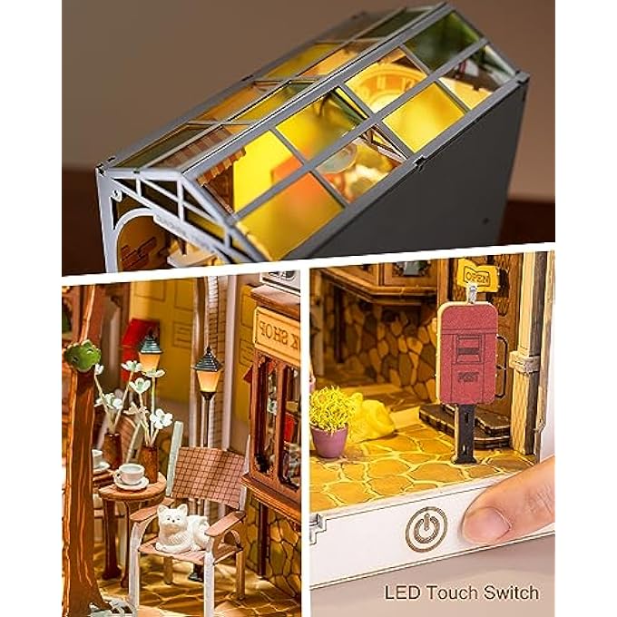 BOOK NOOK KITS 3D PUZZLES WOODEN PUZZLE ADULT DIY BOOK CORNER WOODEN MODELS CONSTRUCTION KITS FOR BOOKSHELF BOOKENDS DECOR (SUNSHINE TOWN) - Image 3